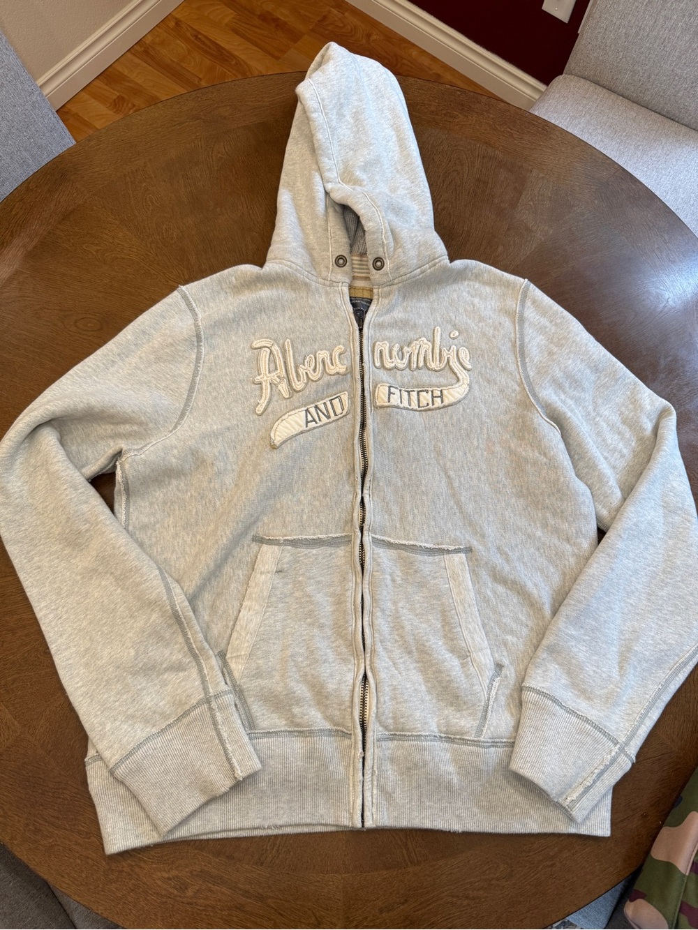 VINTAGE Y2K ABERCROMBIE & FITCH GRAY FULL ZIP UP HOODIE SZ MEN'S XXL